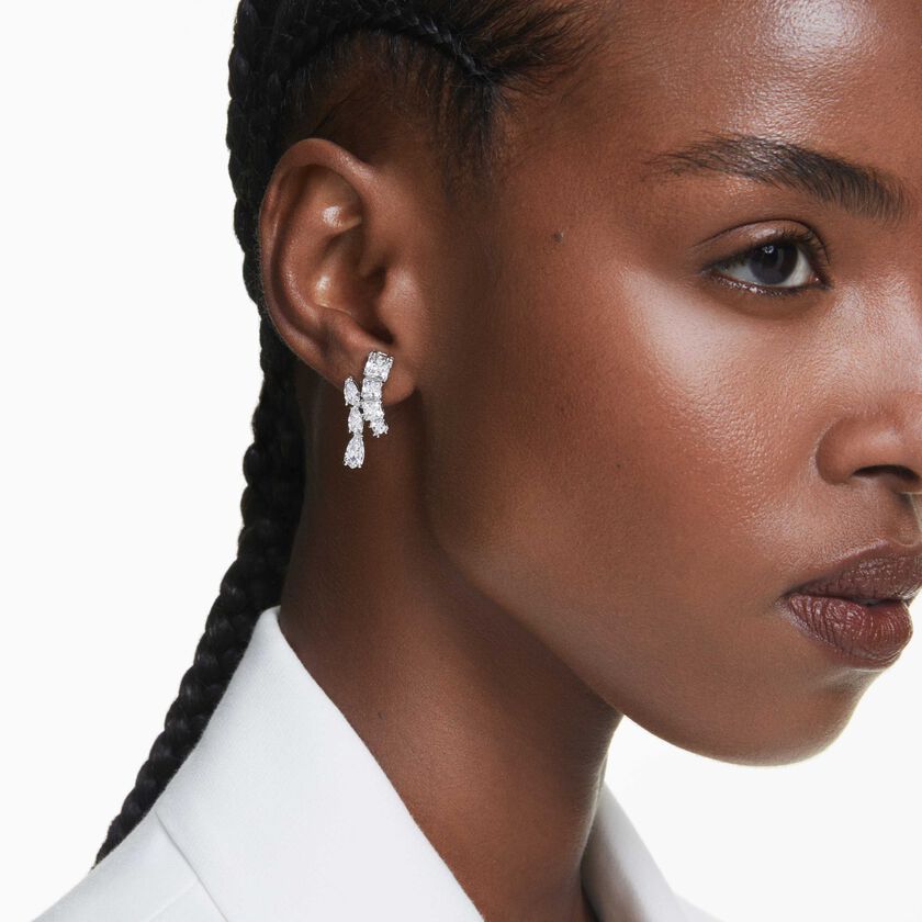 swarovski matrix drop earrings  mixed cuts  white  rhodium plated