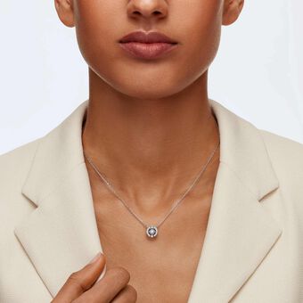 swarovski una necklace  round cut  blue  rhodium plated