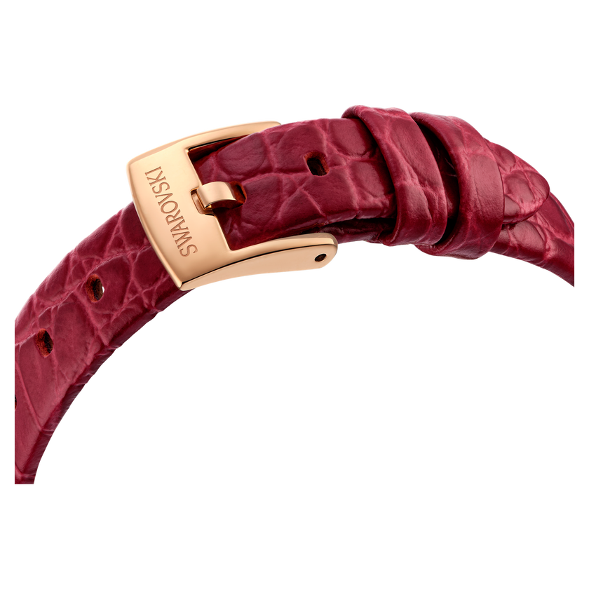 swarovski dextera octagon watch  swiss made  leather strap  red  rose gold tone finish