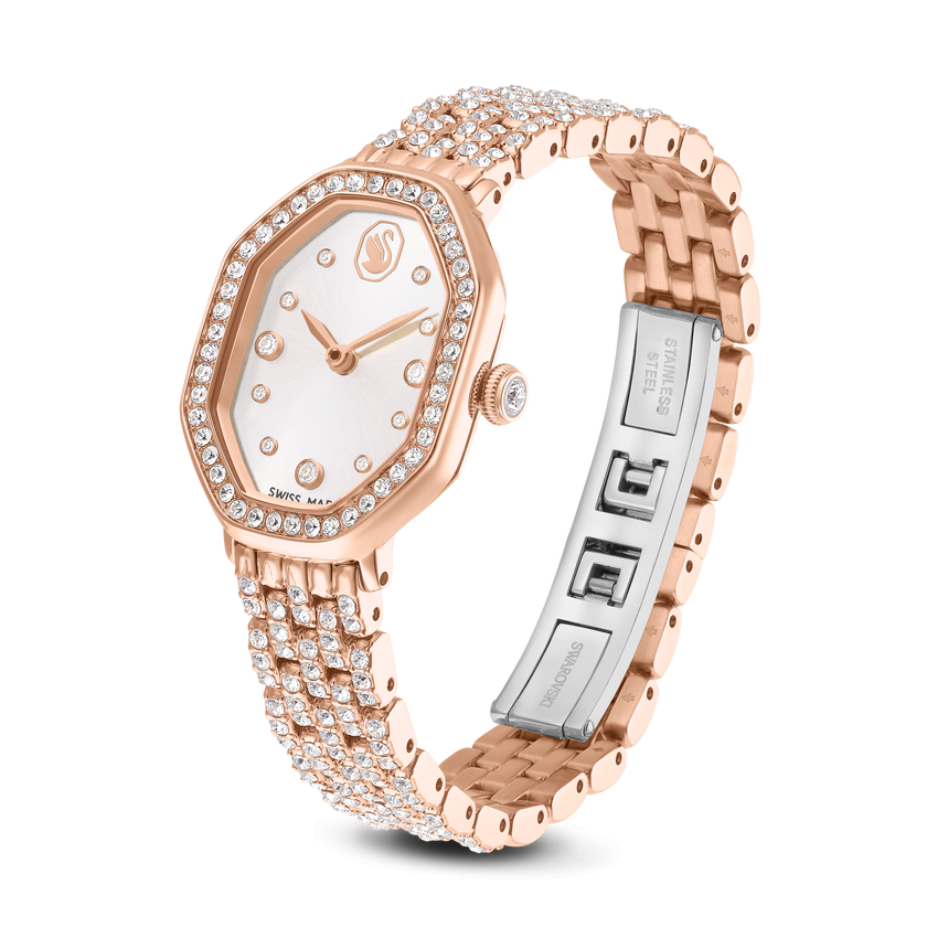 swarovski dextera octagon watch  swiss made  metal bracelet  rose gold tone  rose gold tone finish