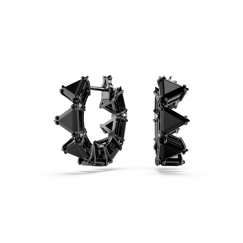 swarovski matrix hoop earrings  triangle cut  triangle  mini  black  ruthenium plated