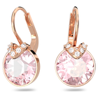 Bella V drop earrings, Round cut, Pink, Rose gold-tone plated