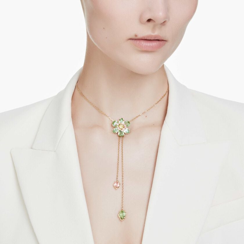 swarovski idyllia y pendant  mixed cuts  flower  multicolored  gold tone plated