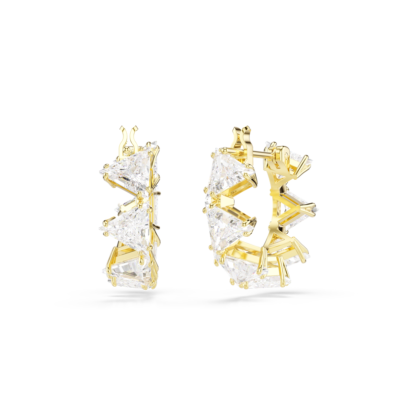 swarovski matrix hoop earrings  triangle cut  triangle  mini  white  18k gold finish