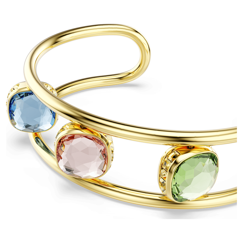 swarovski chroma cuff  cushion cut  green  gold tone plated