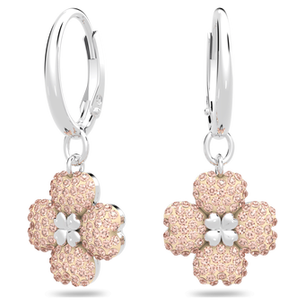 swarovski latisha drop earrings flower pink rhodium plated