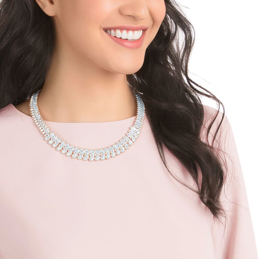 Baron necklace, White, Rose-gold tone plated