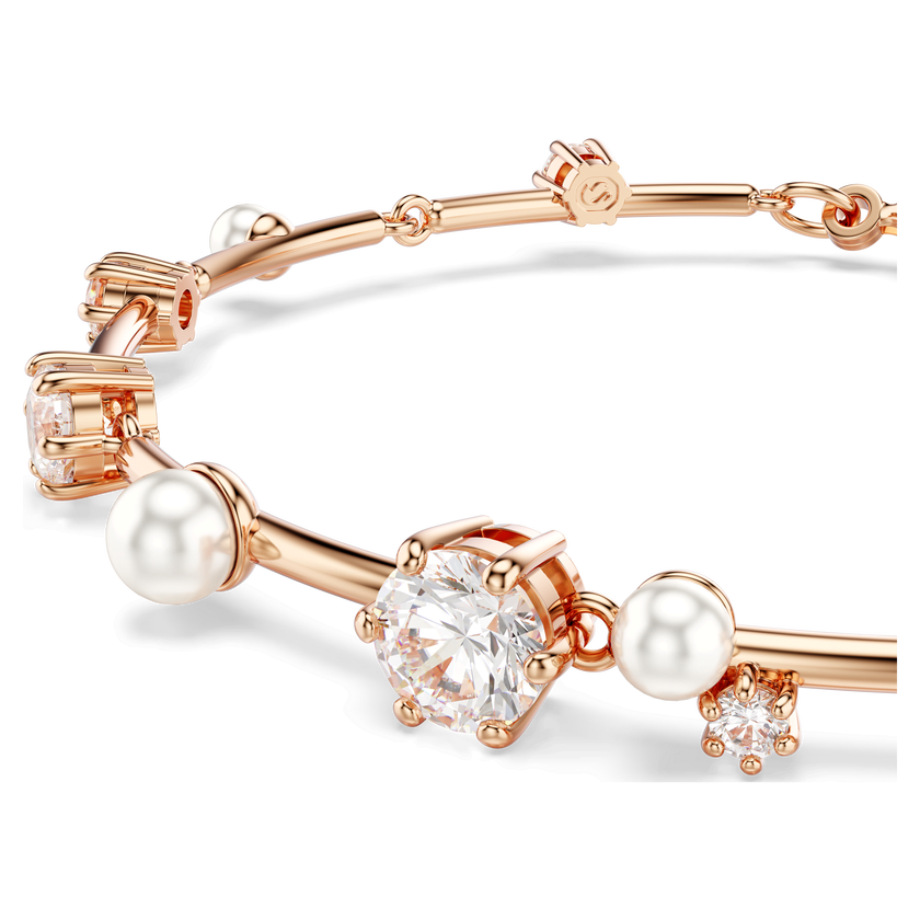 swarovski constella tennis bracelet  crystal pearl  round cuts  white  rose gold tone plated