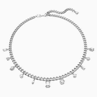 Dextera necklace, Mixed cuts, White, Rhodium plated