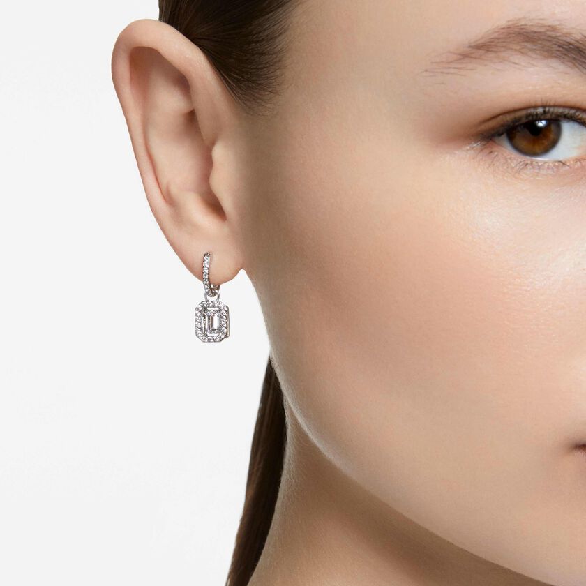 swarovski una drop earrings  octagon cut  white  rhodium plated