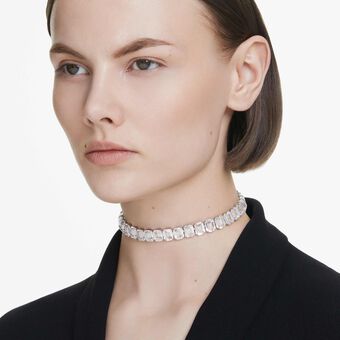 swarovski millenia choker  octagon cut  white  rhodium plated