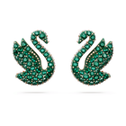 swarovski swan stud earrings swan green rose gold tone plated
