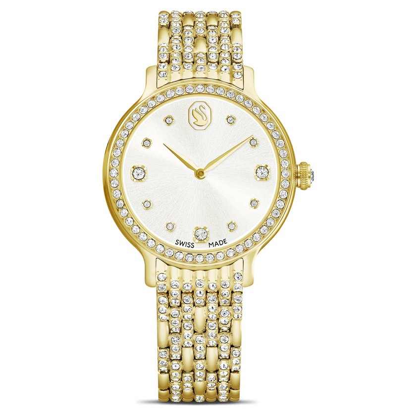 swarovski imber watch  swiss made  metal bracelet  gold tone  gold tone finish