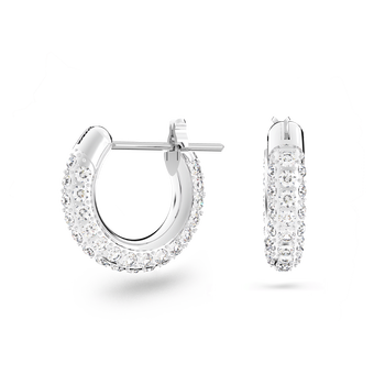 swarovski stone hoop earrings  pav   small  white  rhodium plated