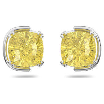 swarovski harmonia stud earrings  cushion cut crystals  yellow  rhodium plated