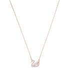 Dazzling Swan Necklace, Multi-colored, Rose gold plating