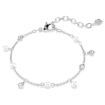 swarovski imber bracelet  crystal pearl  round cut  white  rhodium plated
