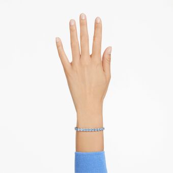 swarovski matrix tennis bracelet  round cut  blue  rhodium plated