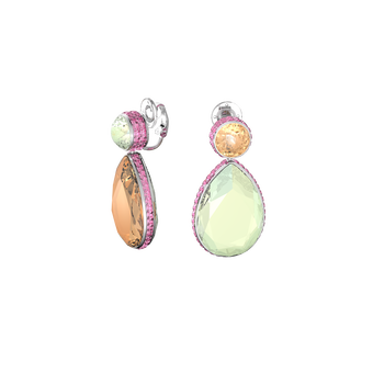 Orbita clip earrings, Drop cut crystals, Multicolored, Rhodium plated