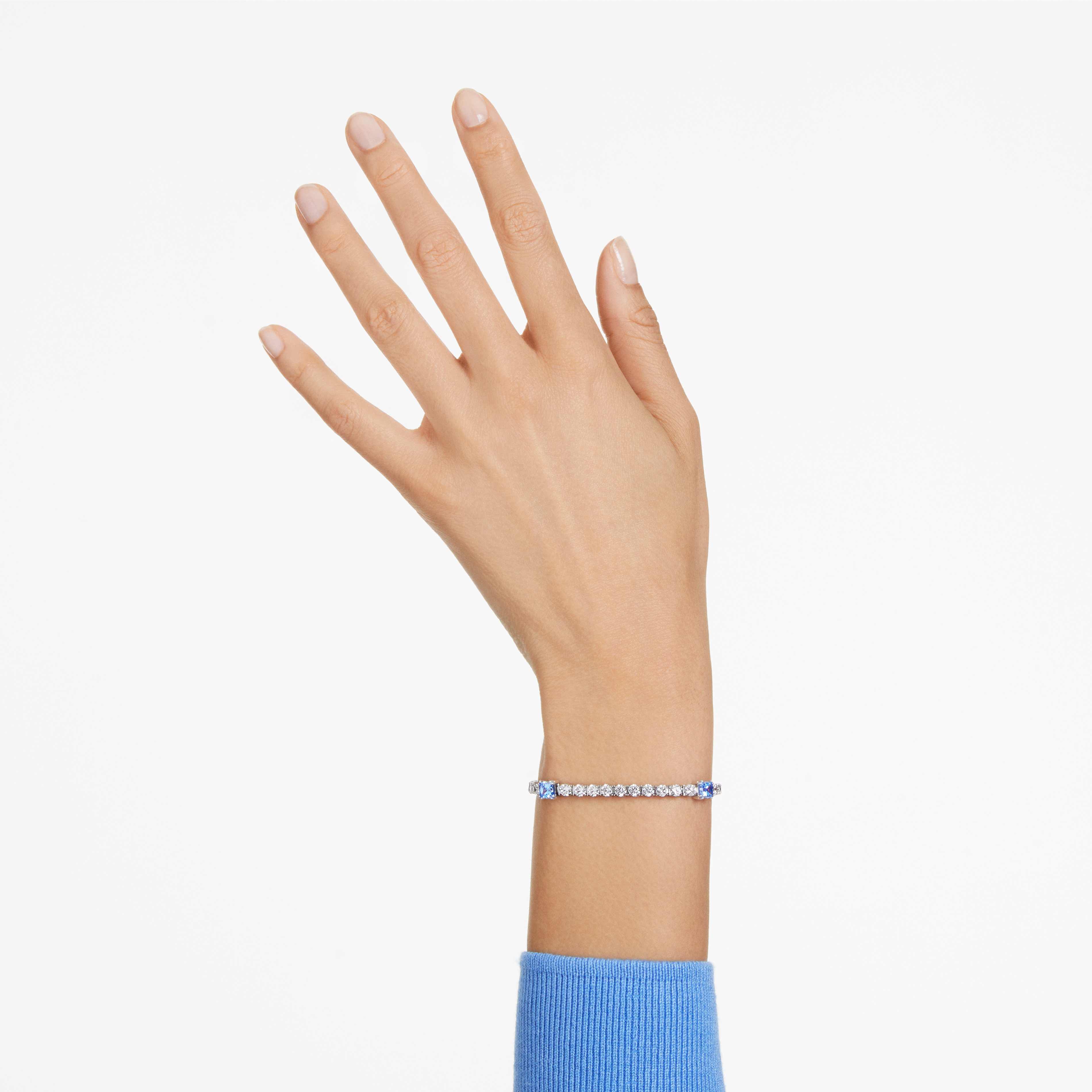 swarovski matrix tennis bracelet  mixed cuts  blue  rhodium plated