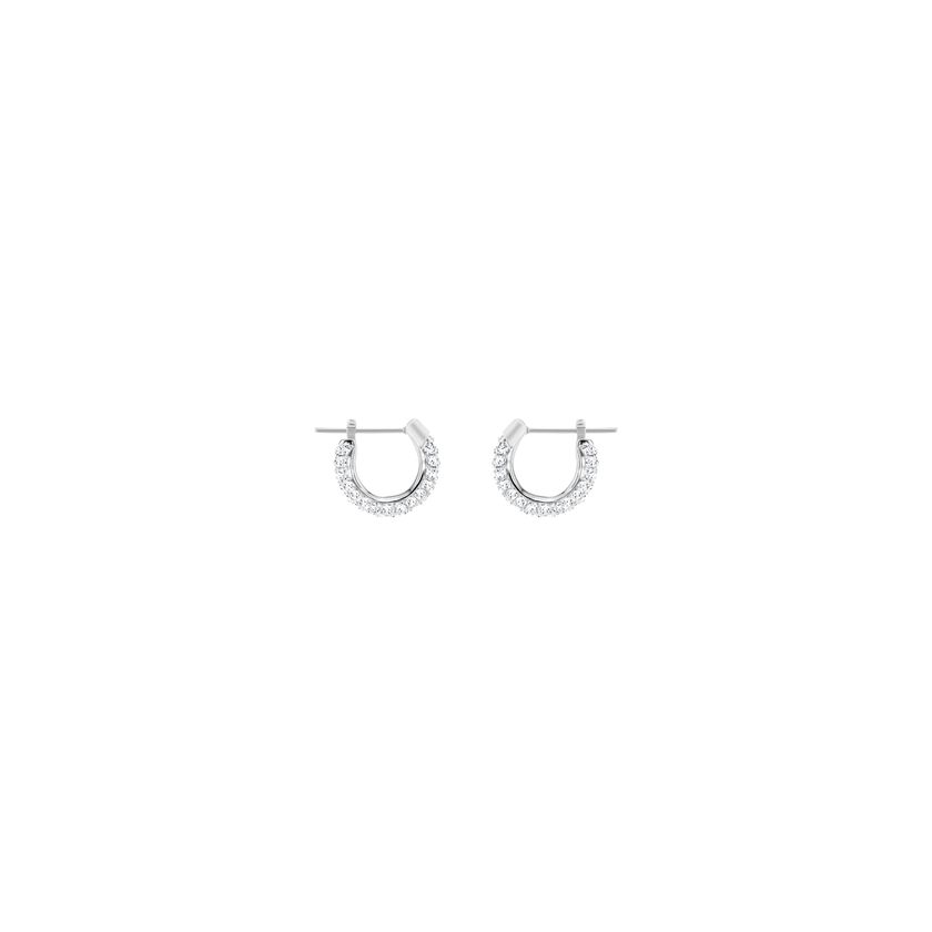 Stone Pierced Earrings, Small, White, Rhodium Plating