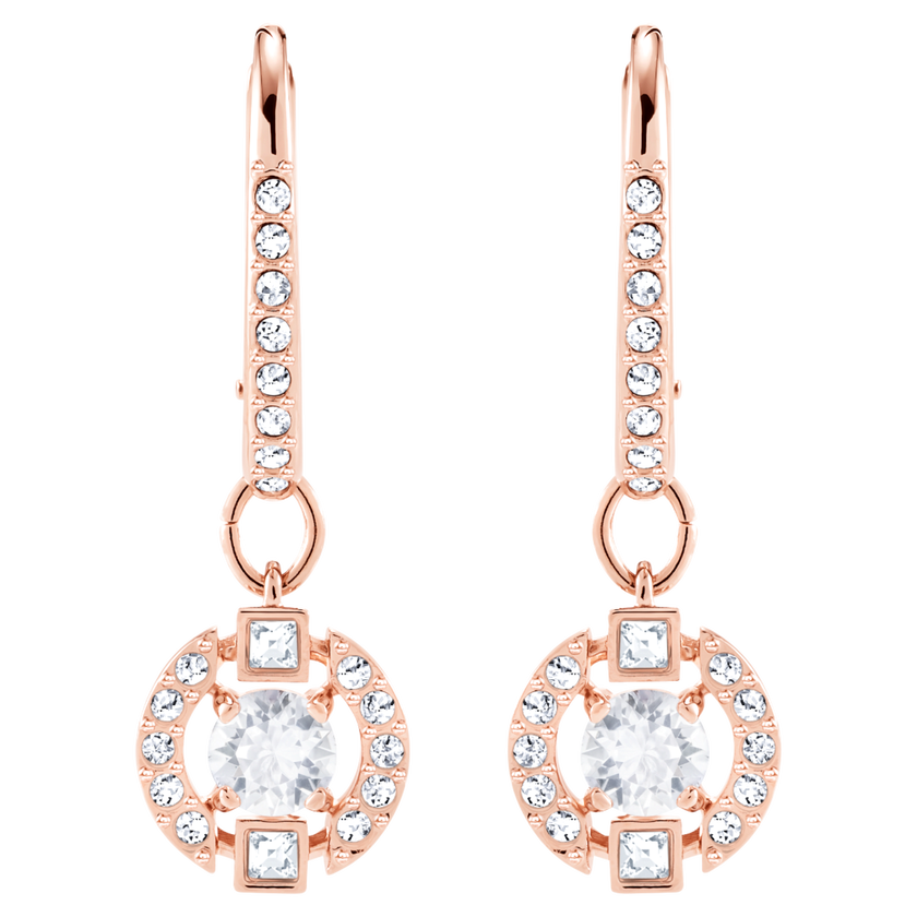 swarovski sparkling dance drop earrings  round cut  white  rose gold tone plated