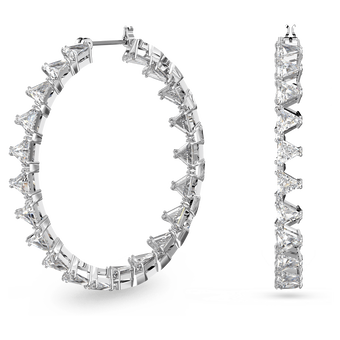 millenia hoop earrings  triangle swarovski zirconia  white  rhodium plated