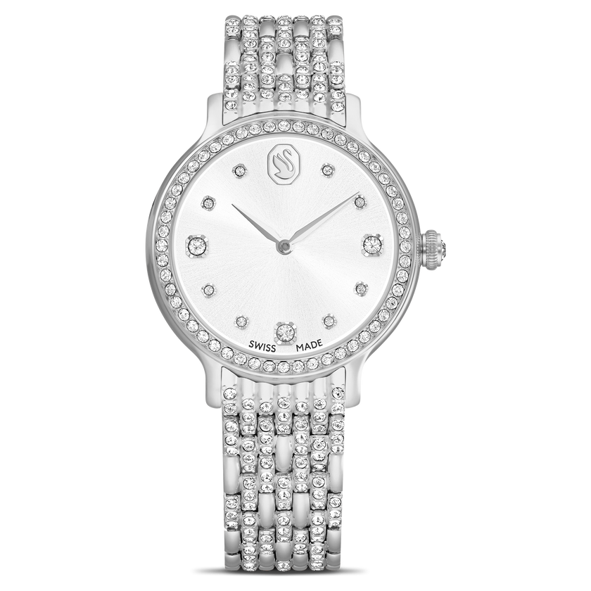 swarovski imber watch  swiss made  metal bracelet  silver tone  stainless steel