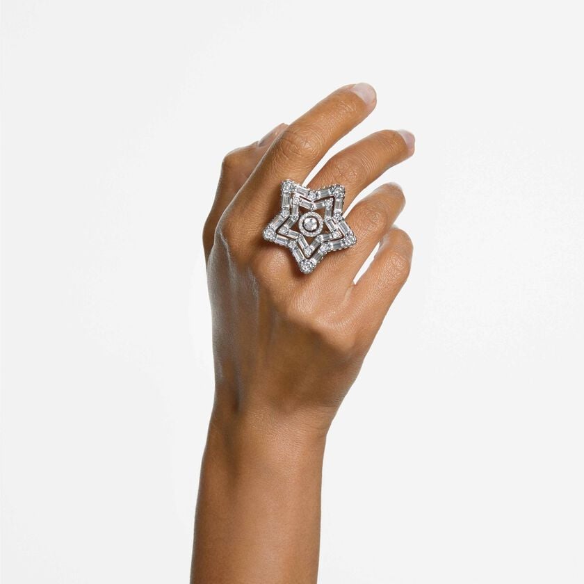 swarovski stella ring white  rhodium plated