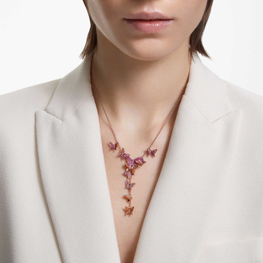 swarovski idyllia lilia y necklace  butterfly  pink  18k rose gold finish