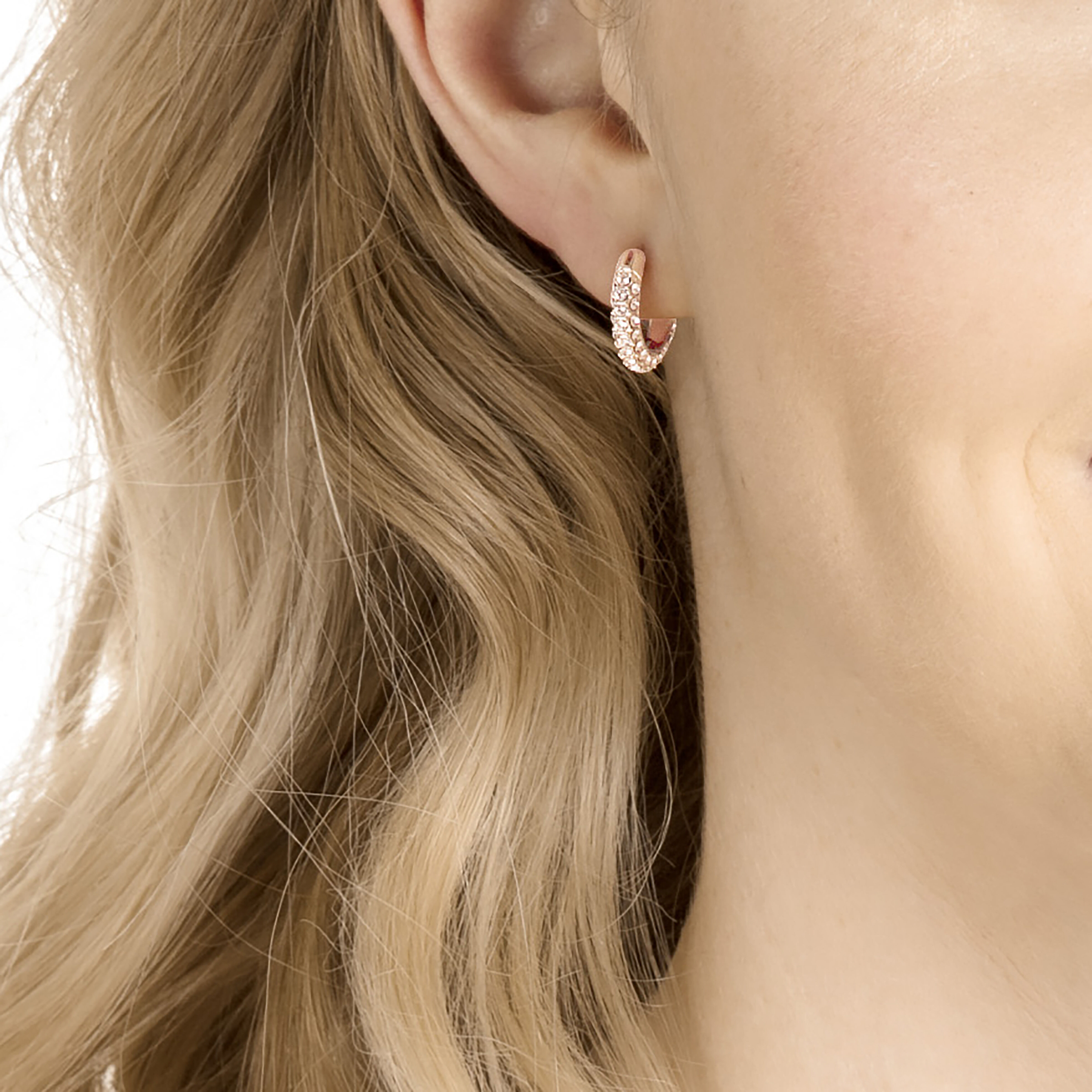 Stone hoop earrings Pav Small White Rose gold tone plated