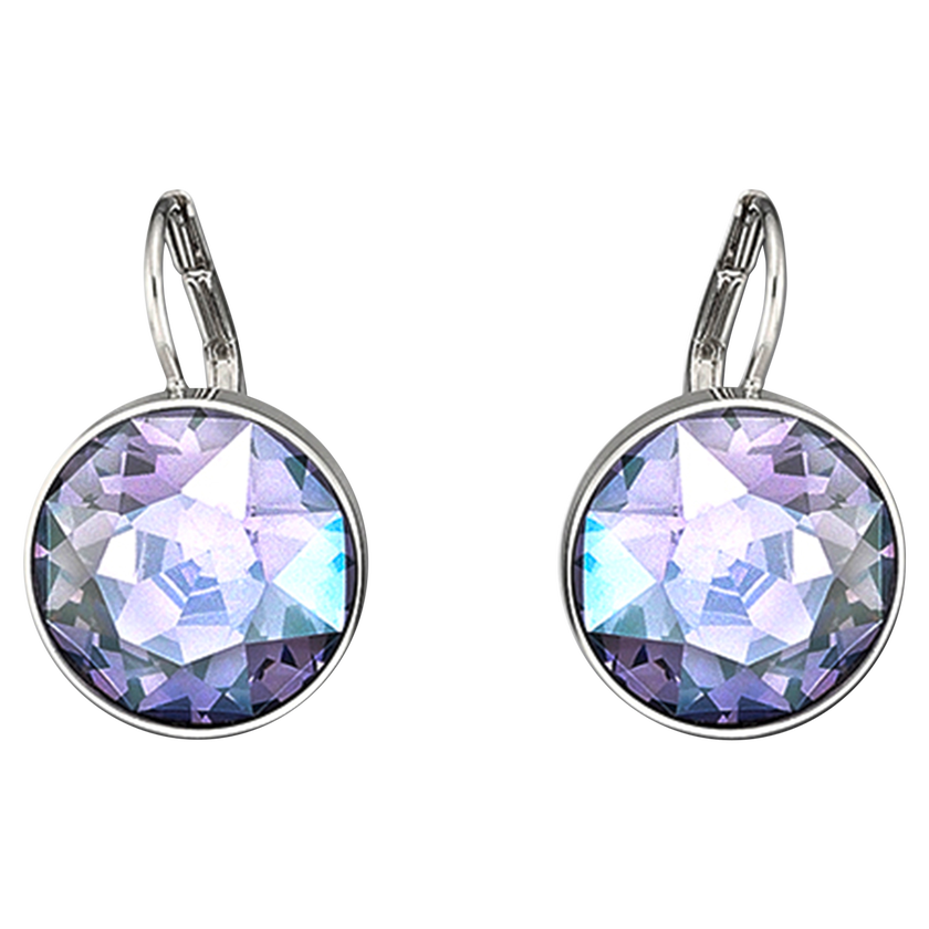 swarovski bella drop earrings  round cut  purple  rhodium plated