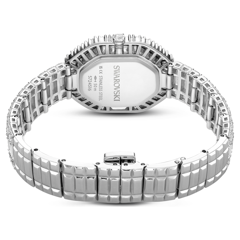 swarovski matrix octagon watch  baguette cut  metal bracelet  silver tone  stainless steel
