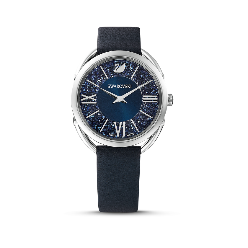 Crystalline Glam Watch, Leather strap, Blue, Stainless steel