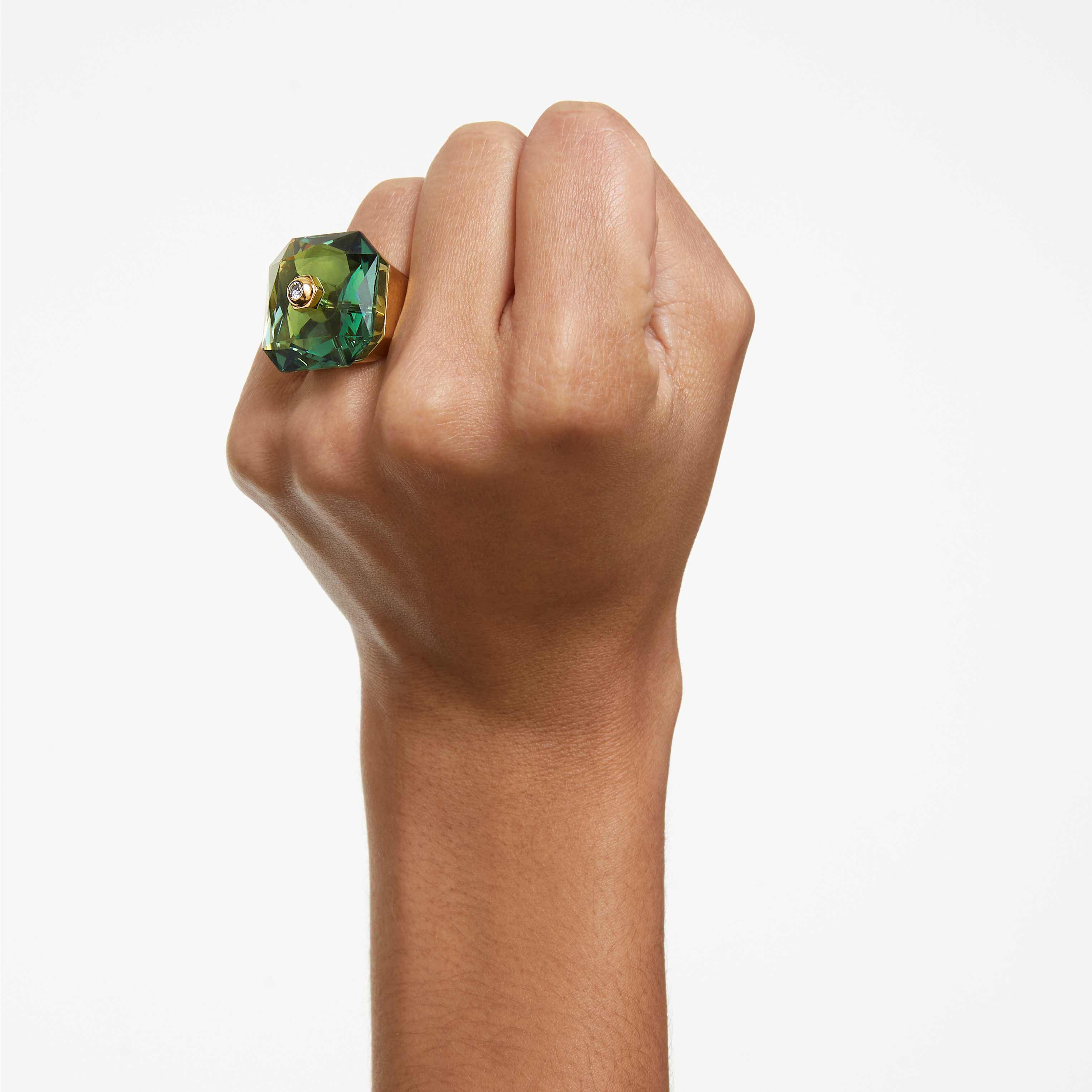 swarovski studiosa ring  octagon cut crystal  green  gold tone plated
