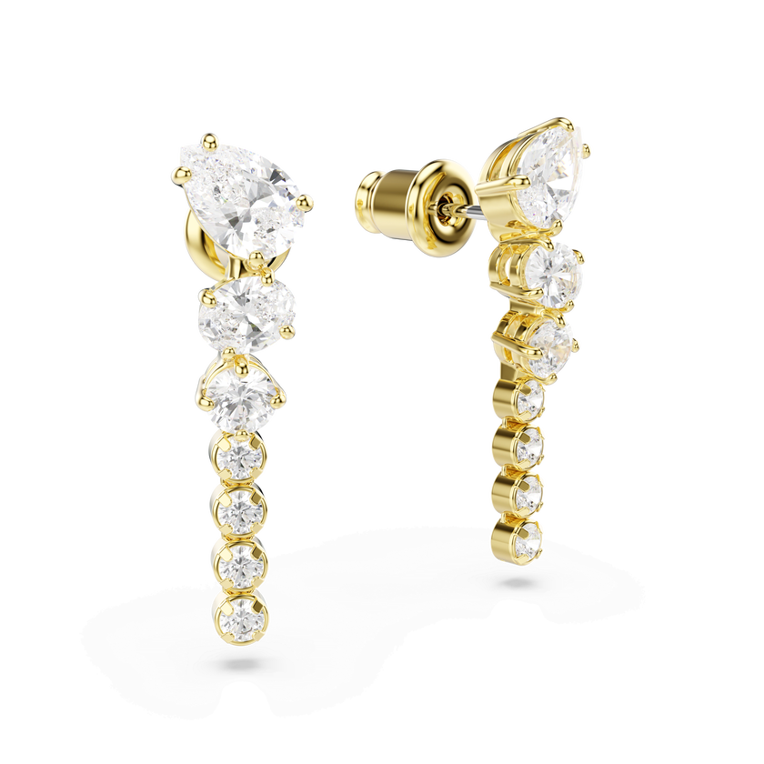 swarovski mesmera drop earrings  mixed cuts  white  18k gold finish