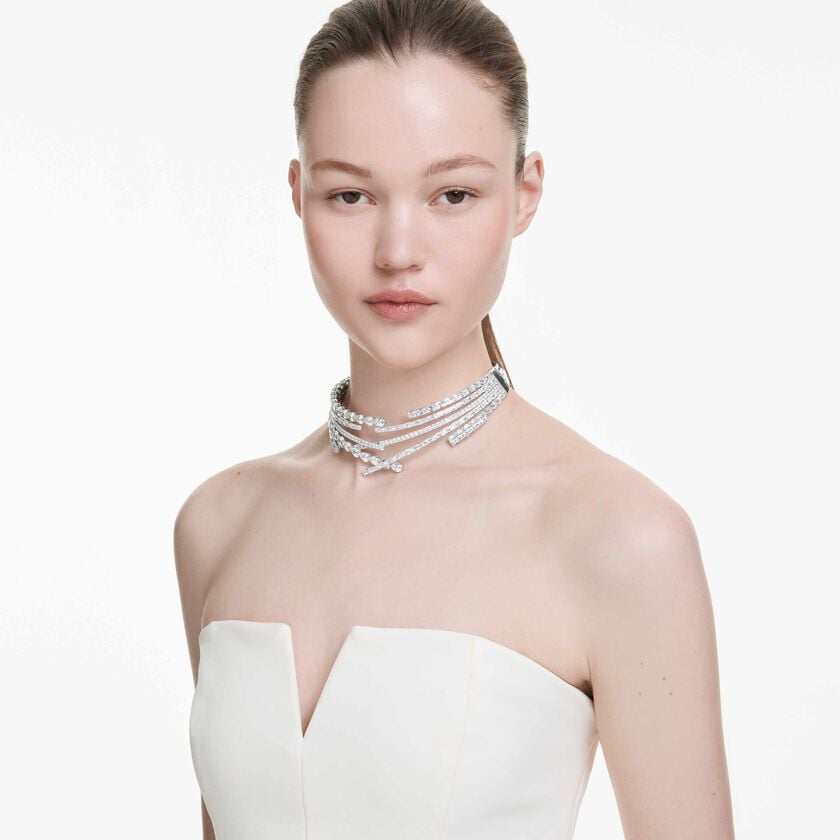 swarovski matrix choker  mixed cuts  white  rhodium plated