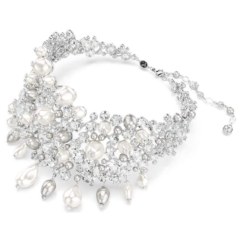 swarovski constella choker  crystal pearl  round cut  white  rhodium plated