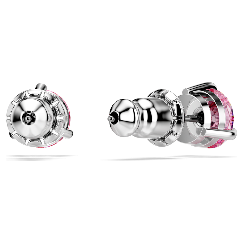 swarovski solitaire stud earrings  round cut  pink  rhodium plated