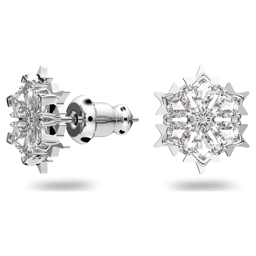 swarovski magic stud earrings  snowflake  white  rhodium plated