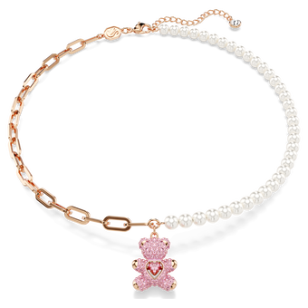 swarovski teddy pendant  bear  pink  rose gold tone plated