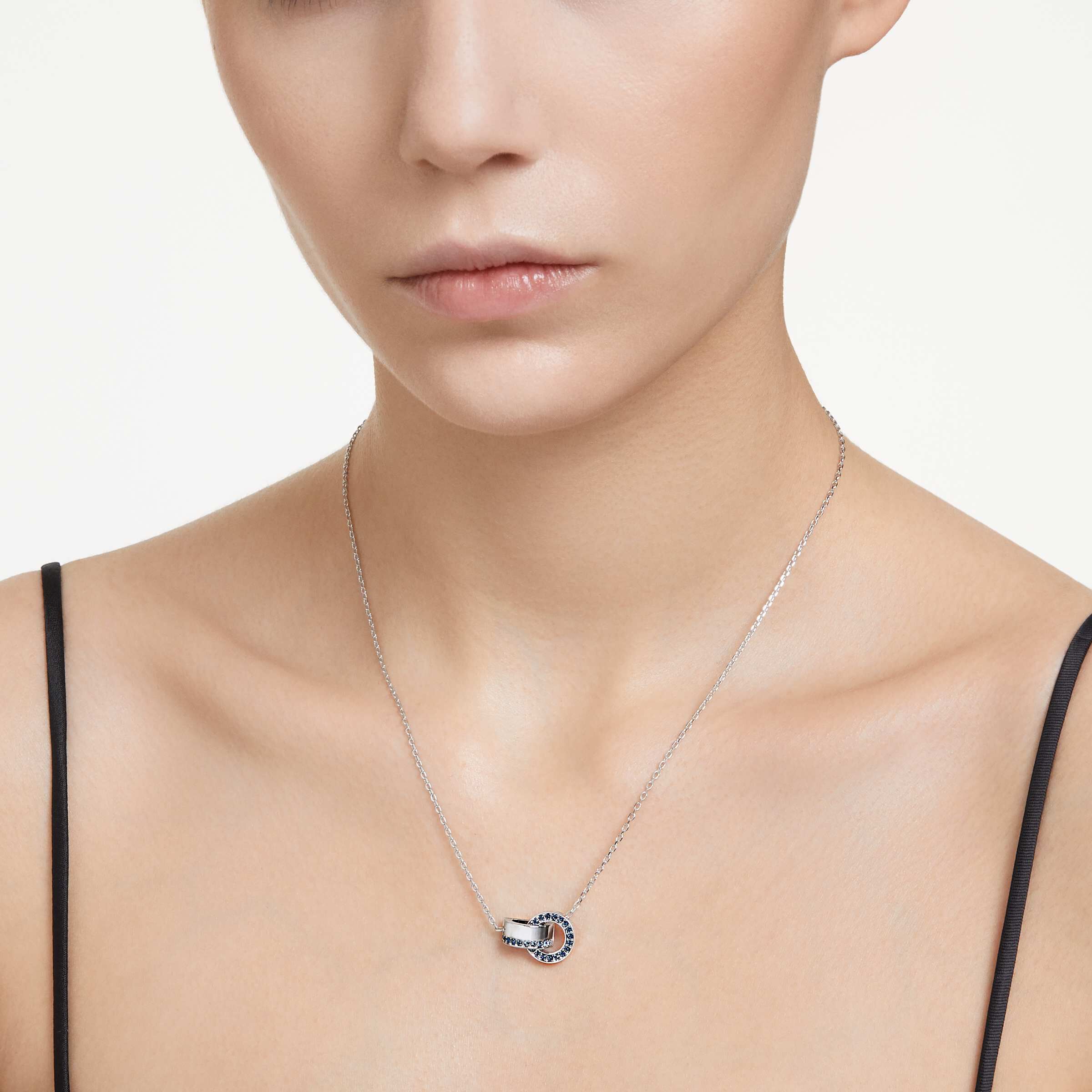 Buy Swarovski Hollow pendant Interlocking loop Blue Rhodium plated
