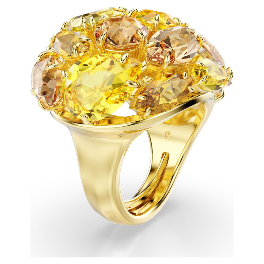 swarovski gema cocktail ring  mixed cuts  yellow  gold tone plated