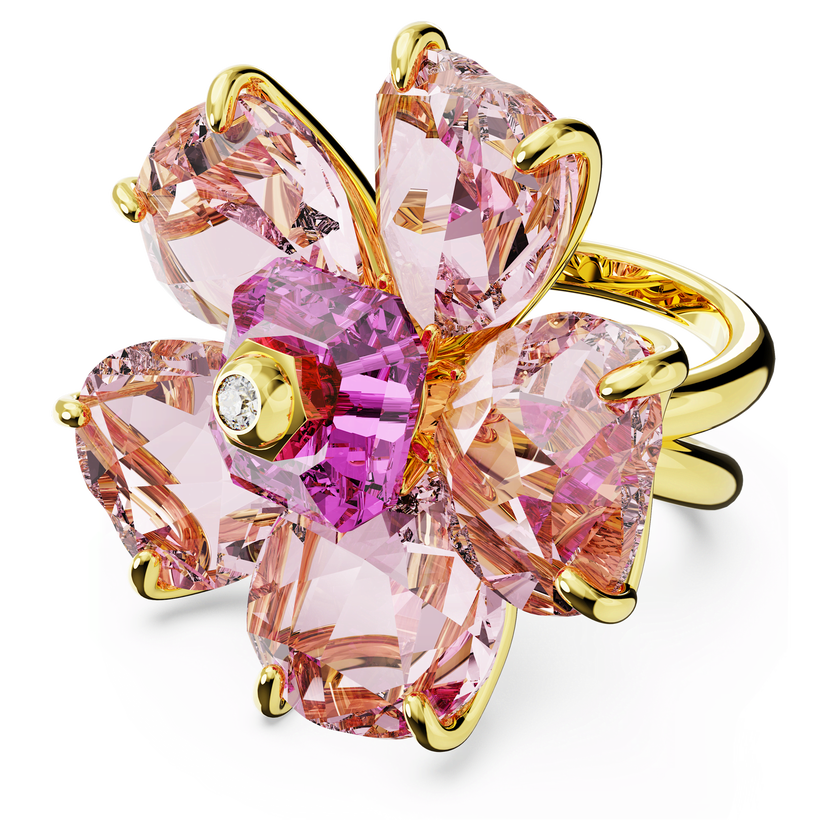 swarovski idyllia cocktail ring  flower  pink  gold tone plated