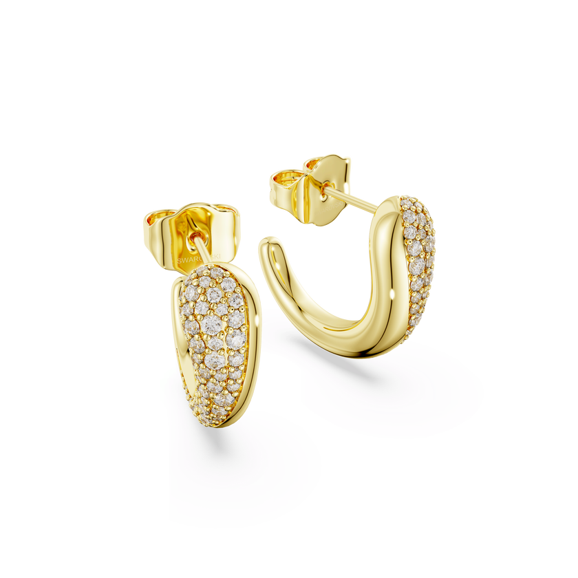 swarovski classica hoop earrings  round cut  white  sterling silver  18k gold finish