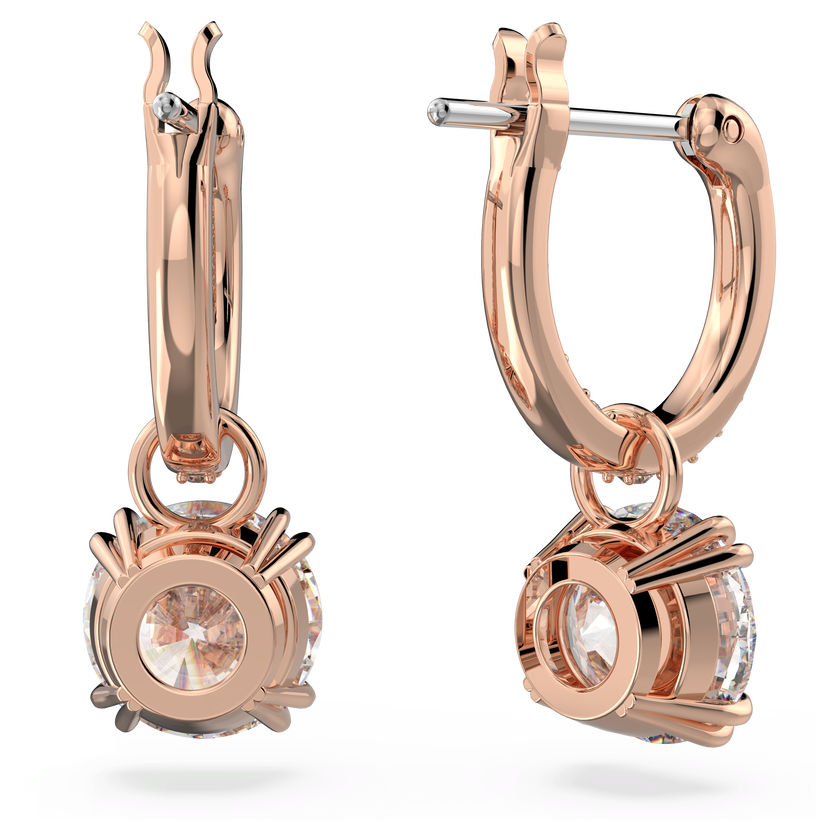 swarovski stilla drop earrings  round cut  white  rose gold tone plated