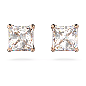 swarovski attract stud earrings square cut small white rose gold tone plated