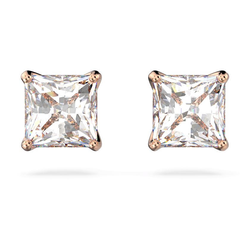 swarovski attract stud earrings  square cut  small  white  rose gold tone plated