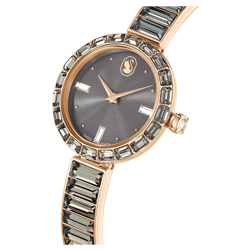 swarovski matrix bangle watch  swiss made  crystal bracelet  gray  rose gold tone finish