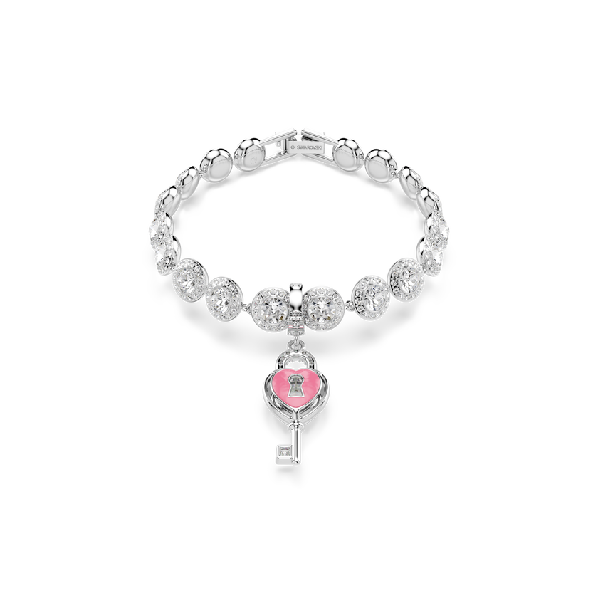 swarovski idyllia charm  mixed cuts  heart with key  white  rhodium plated